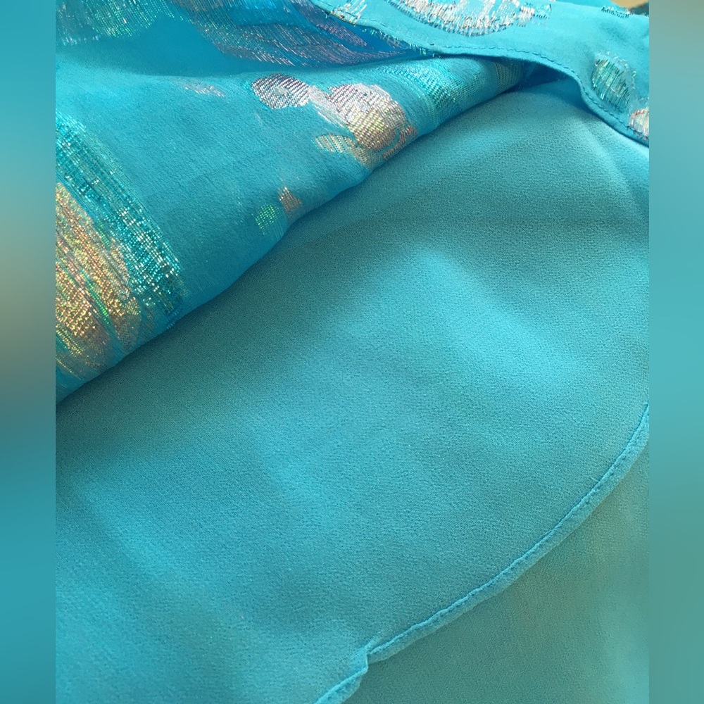 NWOT Lilly Pulitzer Galiana metallic turquoise blue silk blouse S - Picture 10 of 15
